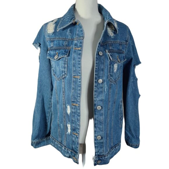 Iris Los Angeles Distressed Denim Jacket Jean Jacket Women's Size S - Picture 3 of 7